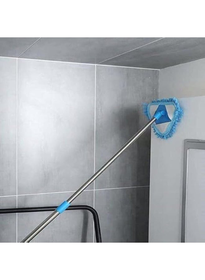 شرشوبة صغيرة من المايكروفايبر دوارة بزاوية 180 درجة مع مقبض قابل للتعديل لتنظيف الأرضيات والحوائط والسقف والحمام والمطبخ وغسيل السيارات، مساحة تلسكوبية قابلة لإعادة الاستخدام والغسل (أزرق فاتح) - Image 3